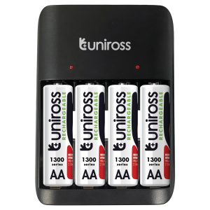 Зарядно за 4 акумулаторни батерии Uniross Value с 4 AA 1300 mAh