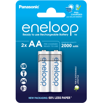 2 Акумулаторни батерии Panasonic Eneloop AA 2000 mAh - 1.2V