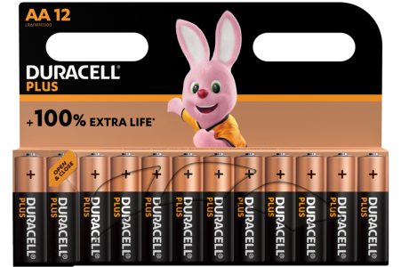 Алкални батерии АА Duracell Plus MN1500 AA - 12 броя