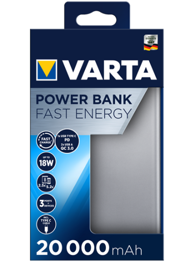 Бърза външна батерия за телефон Varta Fast Energy 20 000 mAh
